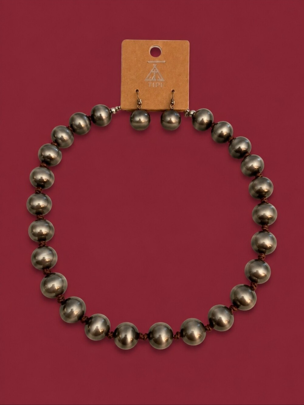 TIPI Faux Replica Navajo Pearl Knot Beaded Necklace Earrings Set